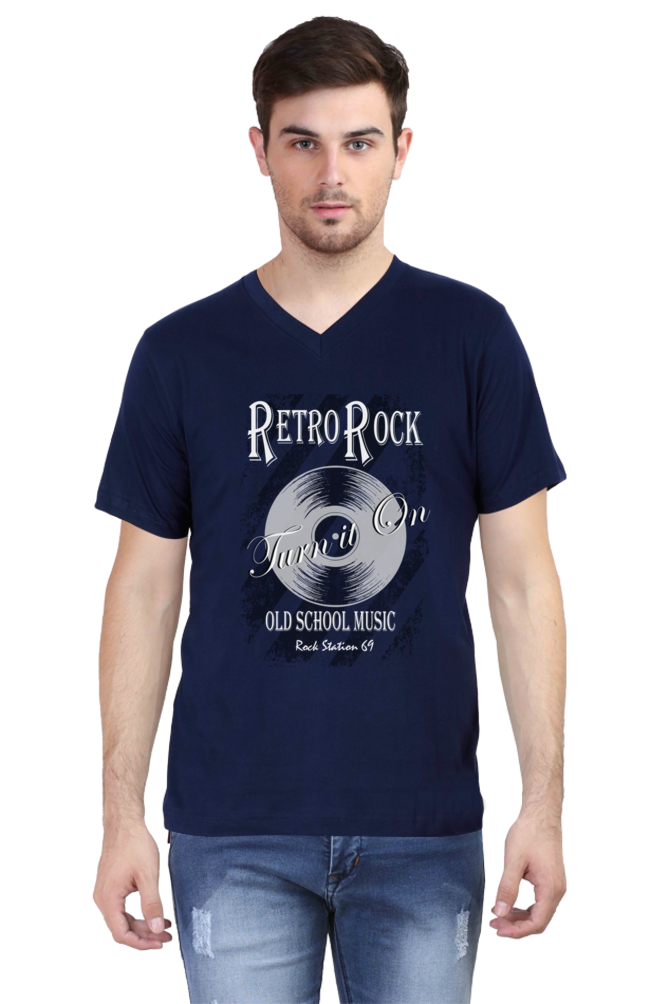 Rock Station 69 – Retro Rock – V Neck T-Shirt - Image 2