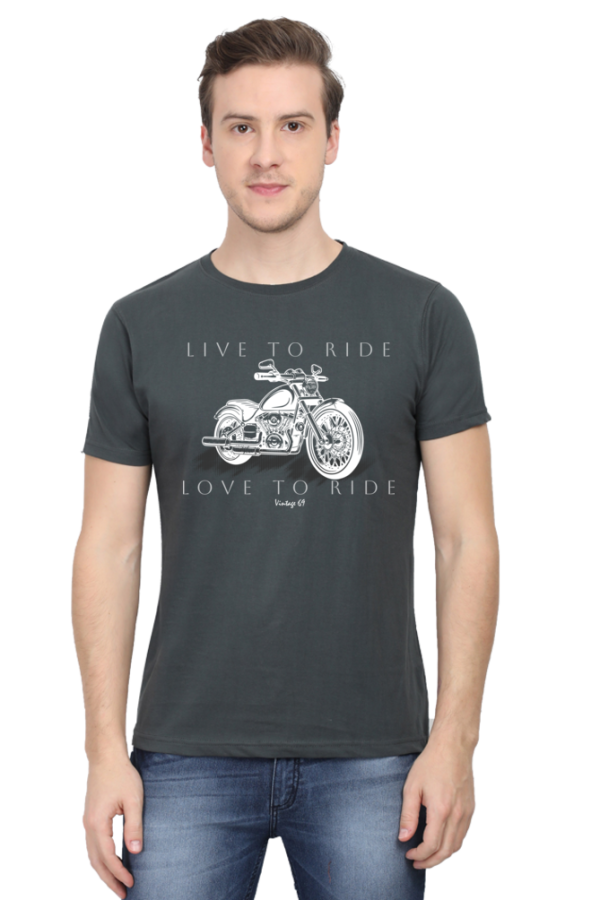 Round Neck T-Shirt - Live To Ride - Steel Grey