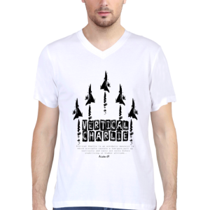 Aviator 69 – Vertical Charlie – V Neck T-Shirt – White | Grey