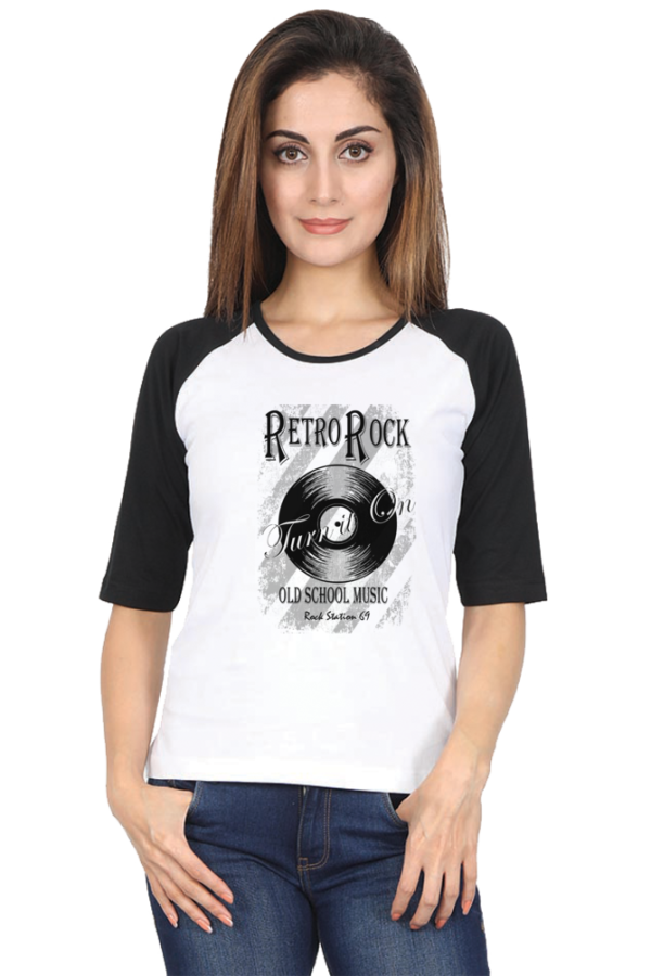 Raglan T-Shirt - Retro Rock - Black - White