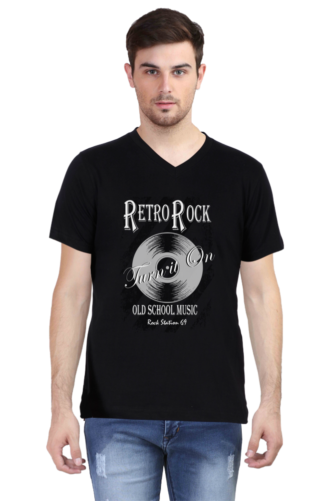Rock Station 69 – Retro Rock – V Neck T-Shirt