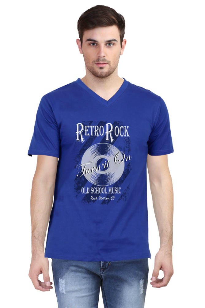 Rock Station 69 – Retro Rock – V Neck T-Shirt - Image 3