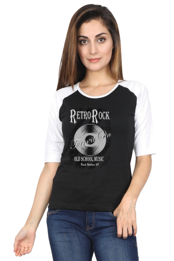 Raglan T-Shirt - Retro Rock - White-Black