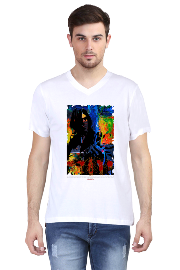 Rock Station 69 – Creative Juice – Men’s V Neck T-Shirt – White | Grey Melange - Image 2