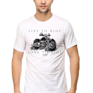 Round Neck T-Shirt - Live To Ride - White