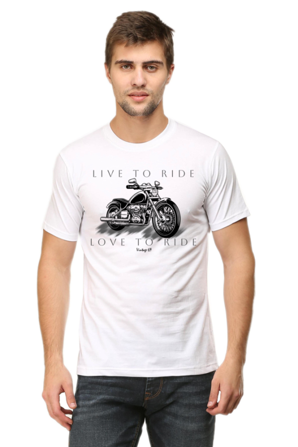 Round Neck T-Shirt - Live To Ride - White