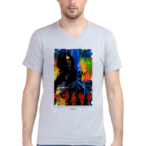 Rock Station 69 – Creative Juice – Men’s V Neck T-Shirt – White | Grey Melange
