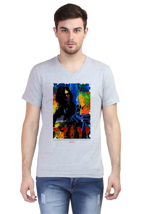 Rock Station 69 – Creative Juice – Men’s V Neck T-Shirt – White | Grey Melange