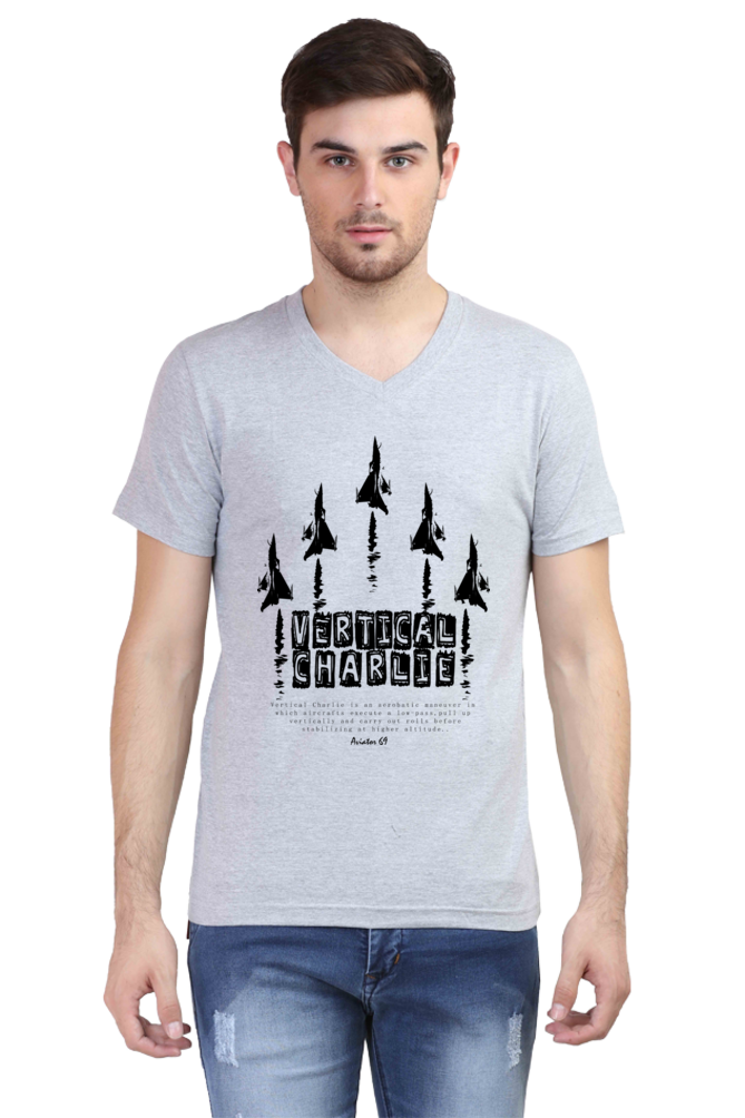 Aviator 69 – Vertical Charlie – V Neck T-Shirt – White | Grey - Image 2