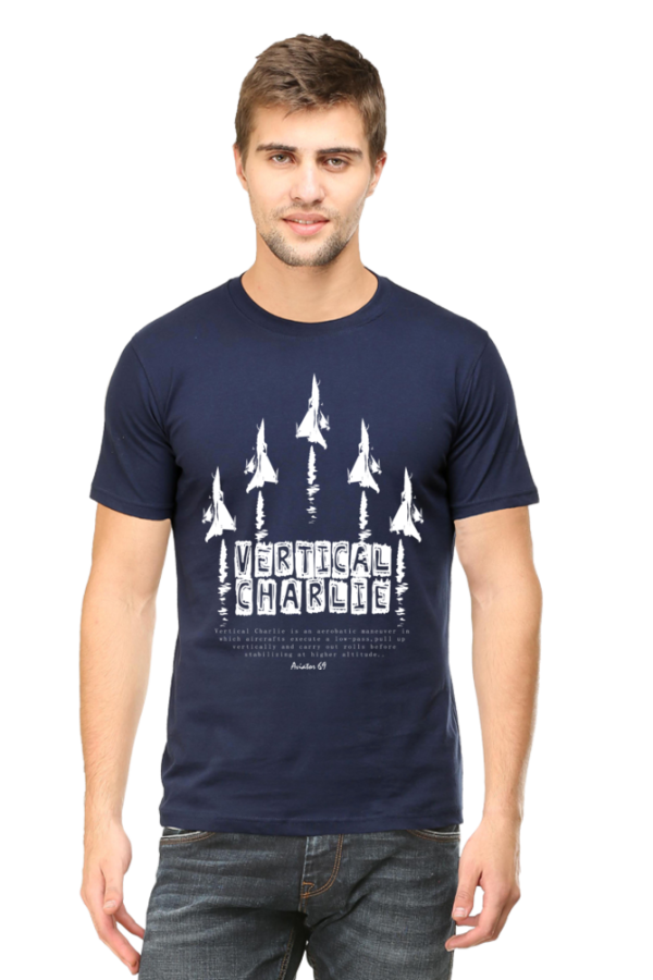 Round Neck T-Shirt - Vertical Charlie - Navy Blue