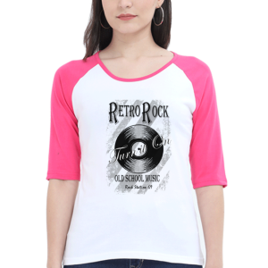 Raglan T-Shirt - Retro Rock - Pink - White