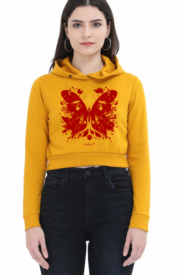 Cropped Hoodie - Butterfly - Mustard Yellow