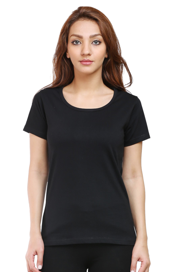Womens Round Neck T-Shirt - Plain - Black
