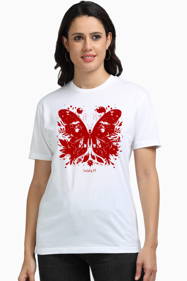 Ladybug 69 - Butterfly - Women's Round Neck Supima Cotton T-Shirt - Image 4