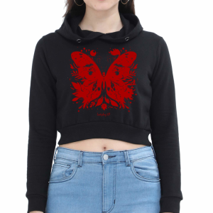 Cropped Hoodie - Butterfly - Black