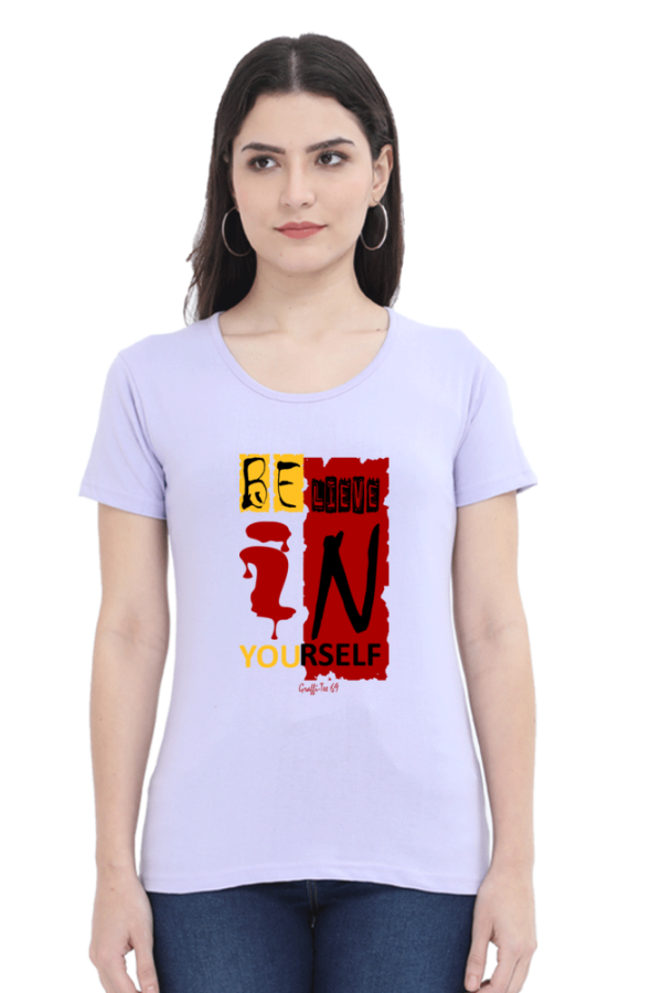 Womens Round Neck T-Shirt - Believe - Lavender