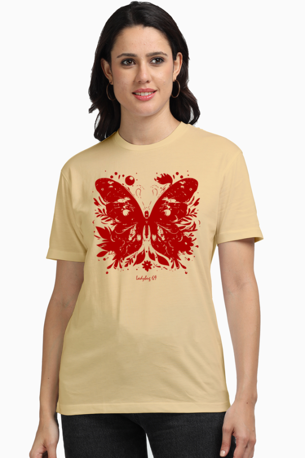 Ladybug 69 - Butterfly - Women's Round Neck Supima Cotton T-Shirt - Image 5