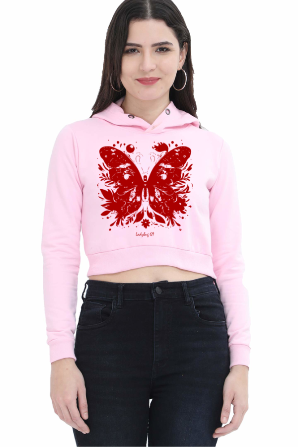 Cropped Hoodie - Butterfly - Baby Pink