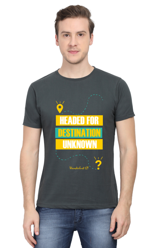 Round Neck T-Shirt - Wanderlust 69 - Destination Unknown - Image 2