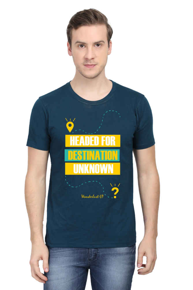 Round Neck T-Shirt - Wanderlust 69 - Destination Unknown - Image 3