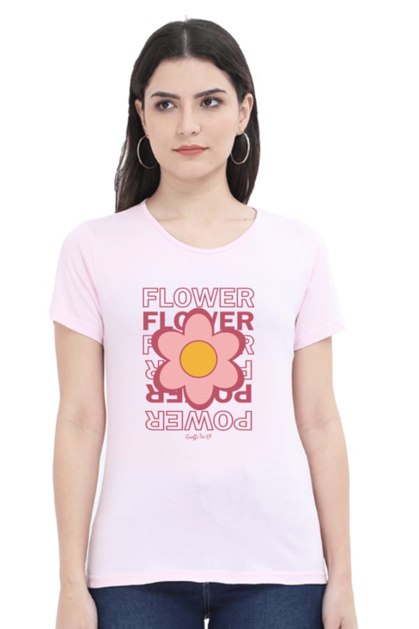 Women's Round Neck T-Shirt - Flower Power - Image 3