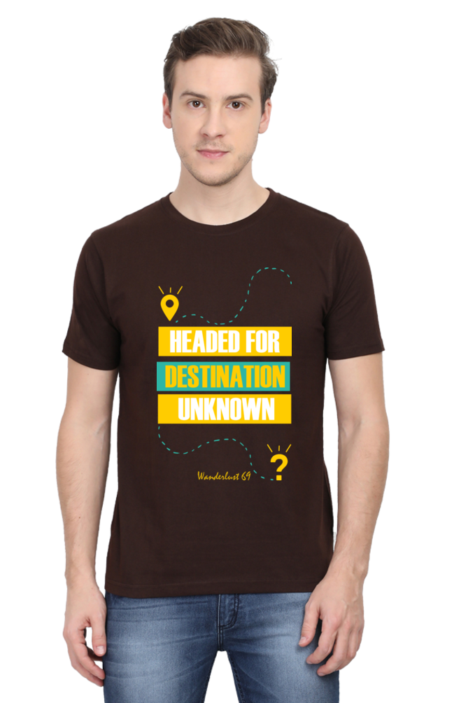 Round Neck T-Shirt - Wanderlust 69 - Destination Unknown - Image 4