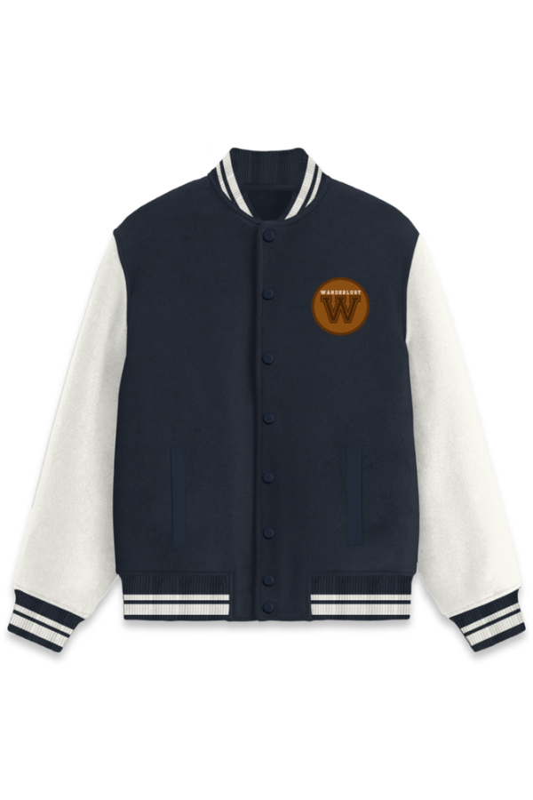 Wanderlust 69- Explore the Unseen - Unisex Varsity Jacket - Image 2