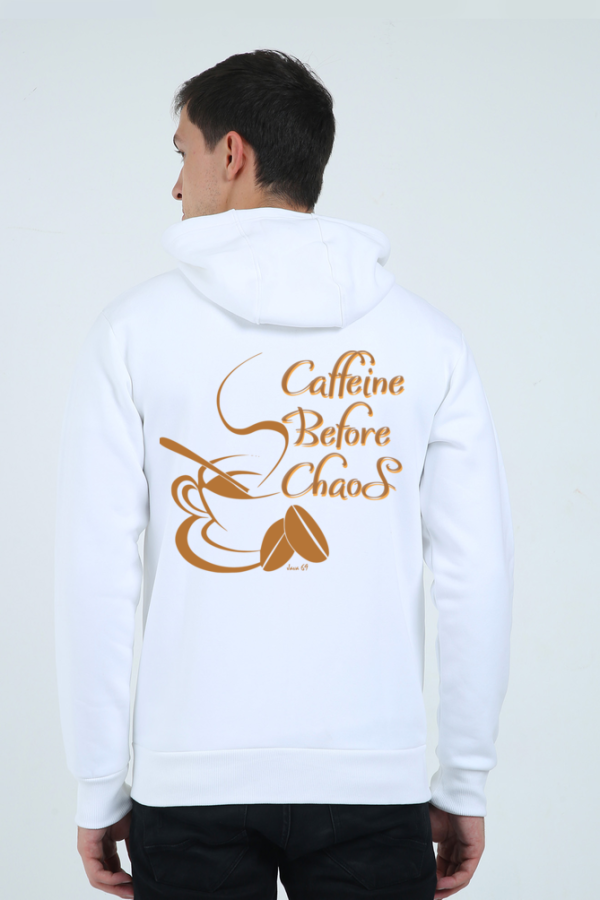 zipped hoodie - java 69 - caffine before chaos - back - white