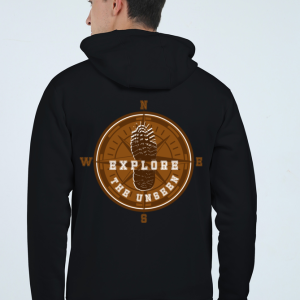 zip up hoodie - wanderlust - explore the unseen - back - black