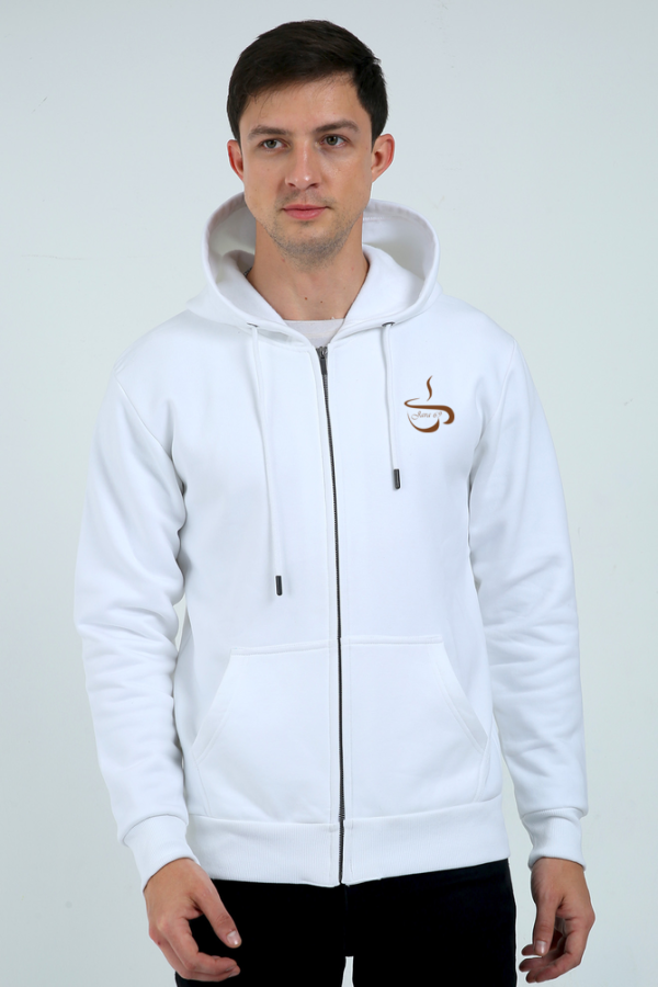 zipper hoodie - java 69 - coffee on my mind - front - white