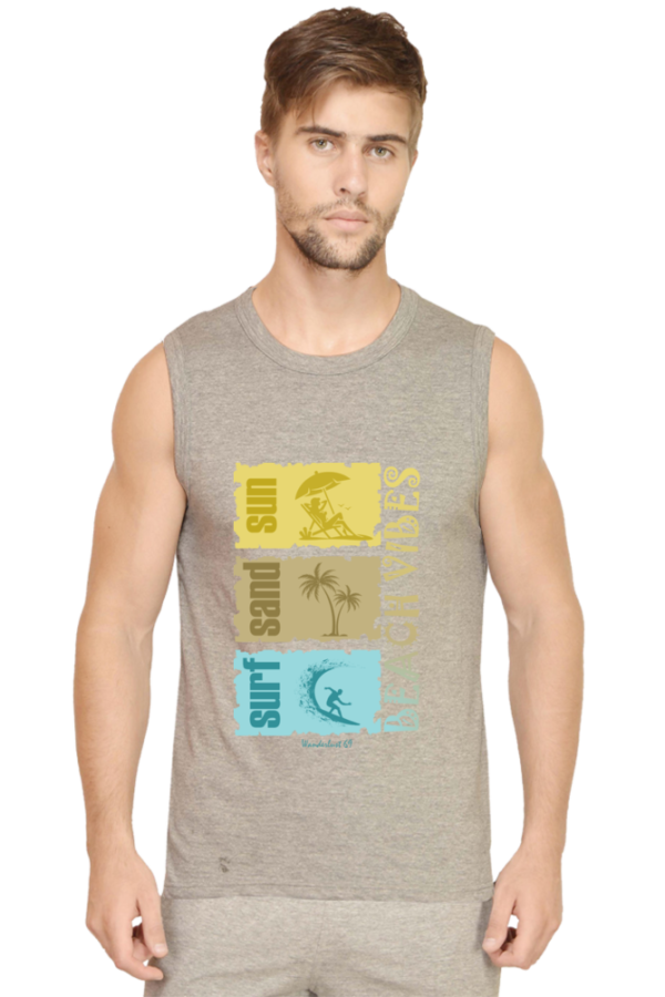 Sleeveless T-Shirt Beach Vibes - Grey Mélange