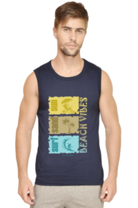 Sleeveless T-Shirt Beach Vibes - Navy Blue