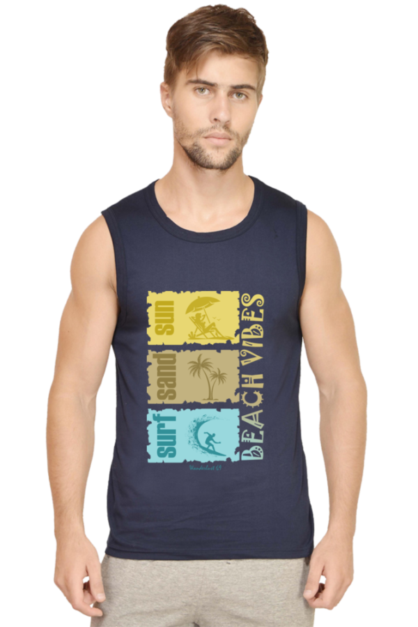 Sleeveless T-Shirt Beach Vibes - Navy Blue