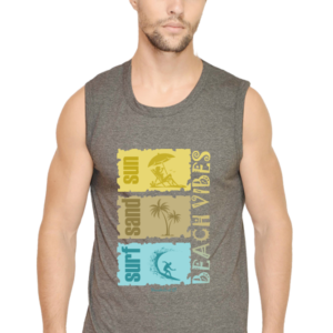 Sleeveless T-Shirt Beach Vibes - Charcoal Melange