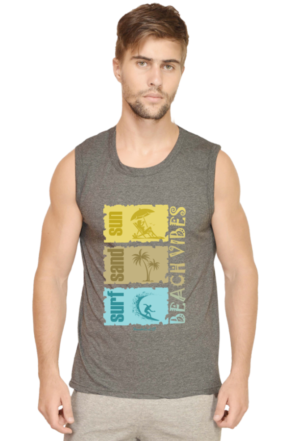 Sleeveless T-Shirt Beach Vibes - Charcoal Melange