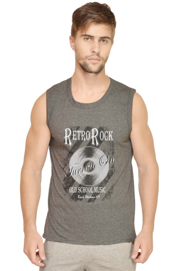 Sleeveless T-Shirt - Retro Rock - Grey Melange