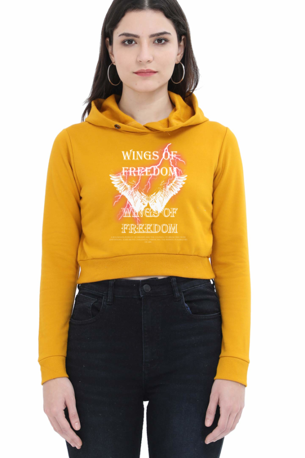 Wings of Freedom - Cropped Hoodie - Mustard Yellow