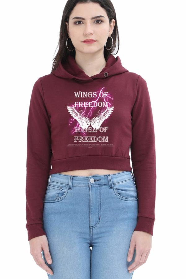 Wings of Freedom - Cropped Hoodie - Maroon