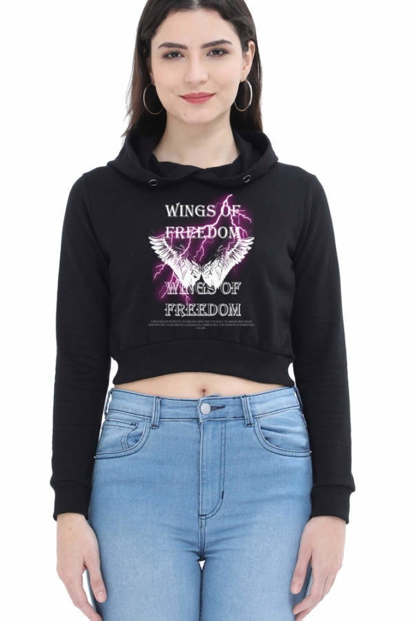 Wings of Freedom - Cropped Hoodie - Black