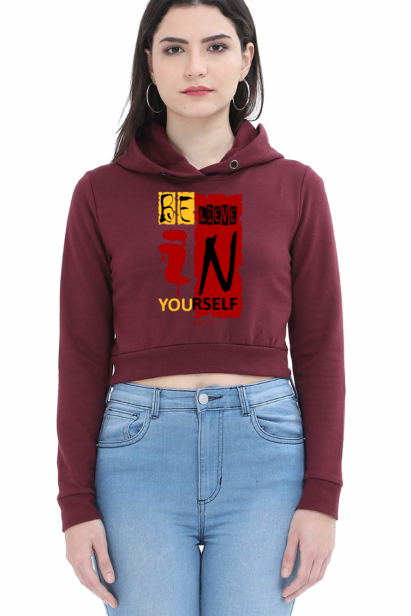 Believe - Cropped Hoodie - Maroon