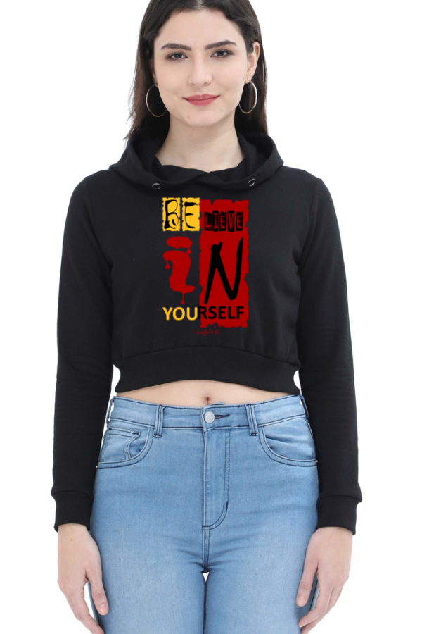 Cropped Hoodie - Believe - Black