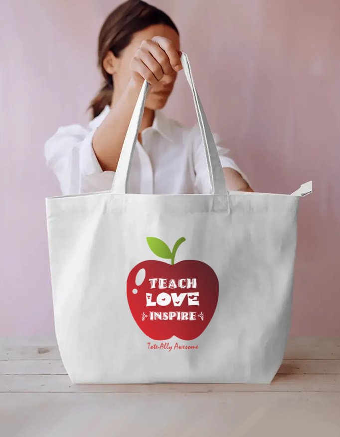 Dual Compartment Tote Bag - Teach Love Inspire - White
