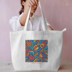 Dual Compartment Tote Bag - Abstract Pattern 02 - White
