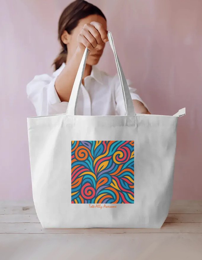 Dual Compartment Tote Bag - Abstract Pattern 02 - White