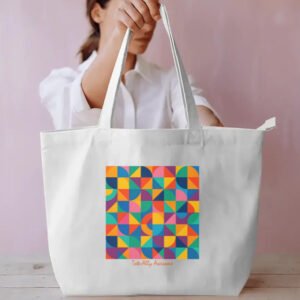 Dual Compartment Tote Bag - Abstract 01 - White