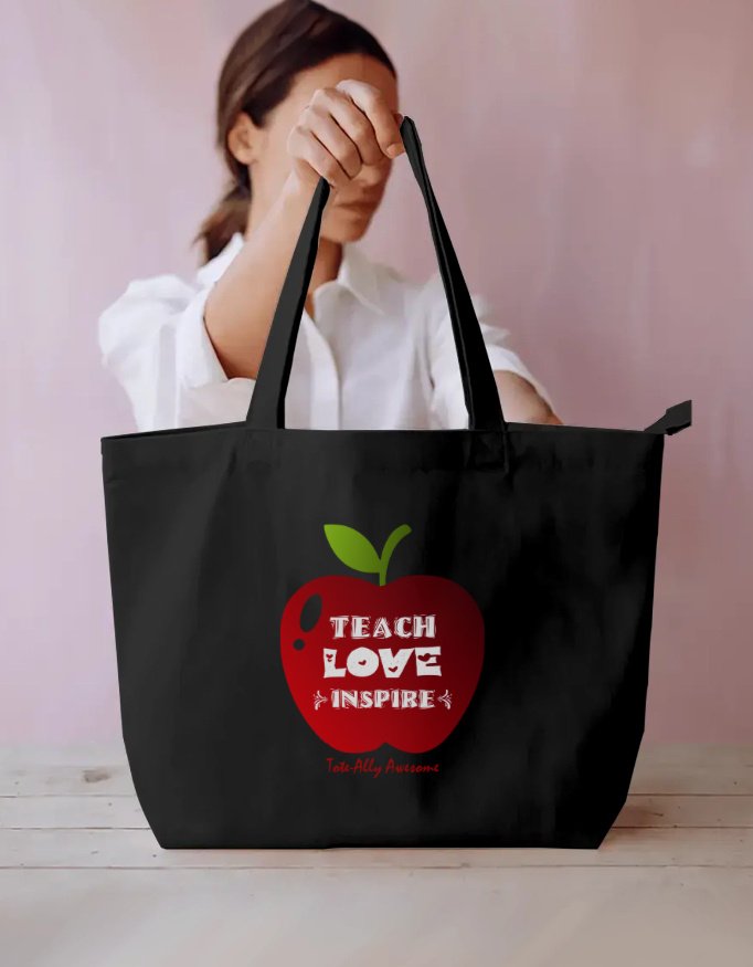 Dual Compartment Tote Bag - Teach Love Inspire - Black