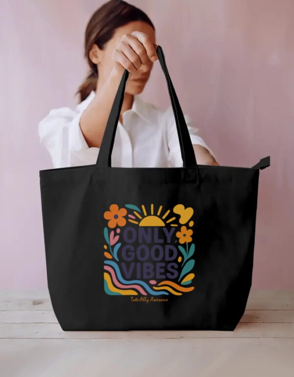 Dual Compartment Tote Bag - Good Vibes - Black