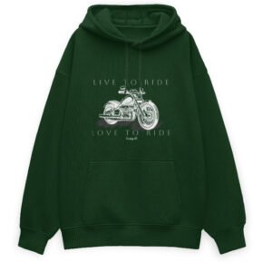 Oversized Pullover Hoodie - Live To Ride - Bottle Green